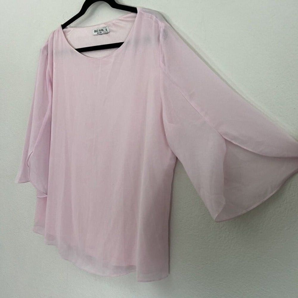 Grace Karin Womens Plus Size XXL Baby Pink Blouse Top Wide Split Flare Sleeves - Picture 2 of 9